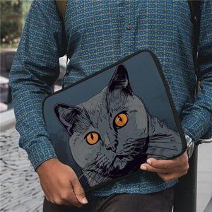 British Shorthair 16" Laptop Sleeve - Gray Cat Laptop Sleeve - Cat Face Laptop